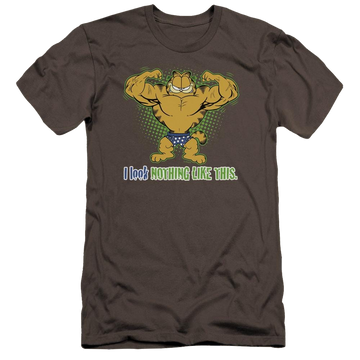Charcoal men's premium slim fit t-shirt with Garfield Nothing Like This graphic