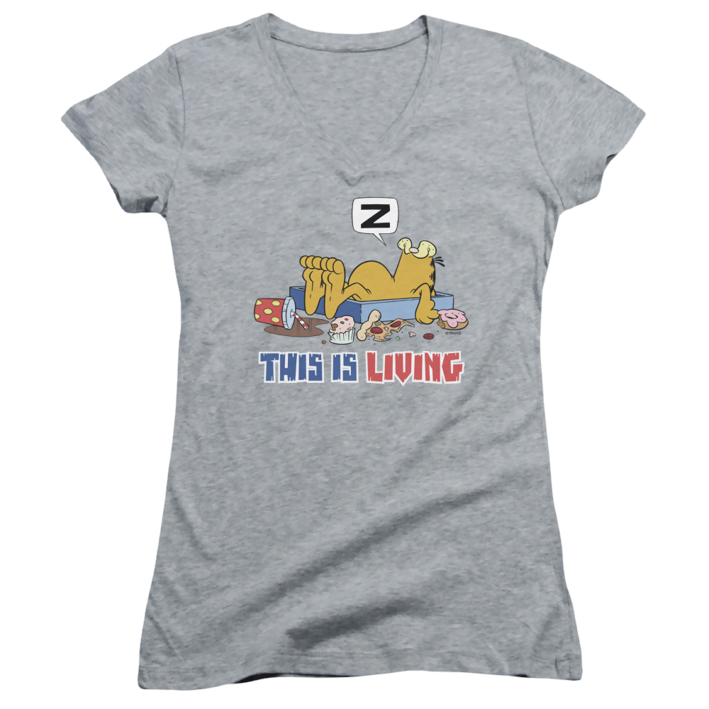 Garfield This Is Living - Juniors V-Neck T-Shirt Juniors V-Neck T-Shirt Garfield