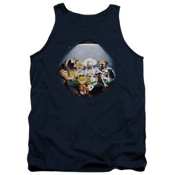 Navy men's tank with Garfield Playing With The Big Dogs graphic