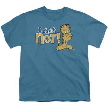 Slate youth t-shirt for ages 8 to 12 with Garfield I Think Not graphic