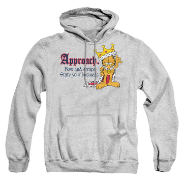 Athletic heather pullover hoodie with Garfield State Your Business graphic
