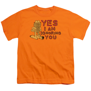 Orange youth t-shirt for ages 8 to 12 with Garfield Yes I Am graphic