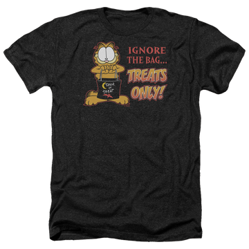 Charcoal men's heather t-shirt with Garfield Treats Only graphic