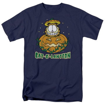 Navy men's regular fit t-shirt with Garfield Cat O Lantern graphic