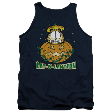 Navy men's tank with Garfield Cat O Lantern graphic