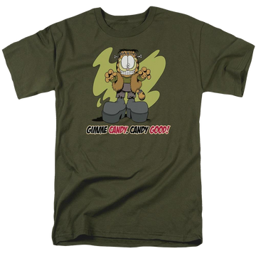 Military green men's regular fit t-shirt with Garfield Candy Good graphic