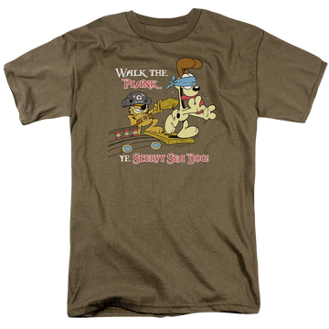 Safari green men's regular fit t-shirt with Garfield Walk The Plank graphic