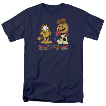 Navy men's regular fit t-shirt with Garfield Drooling Pumpkins graphic