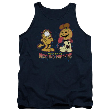 Navy men's tank with Garfield Drooling Pumpkins graphic