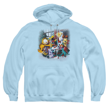 Light blue pullover hoodie with Garfield Mine! graphic