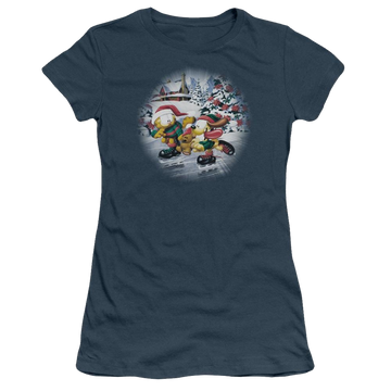 Indigo juniors t-shirt with Garfield Ice Skating graphic