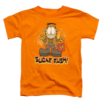 Orange toddler t-shirt with Garfield Sugar Rush graphic