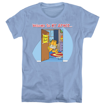 Carolina blue women's t-shirt with Garfield Welcome To Myspace graphic
