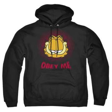 Black pullover hoodie with Garfield Obey Me graphic