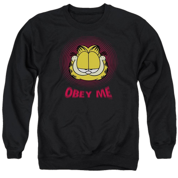 Black men's crewneck sweatshirt with Garfield Obey Me graphic