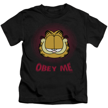 Black kid's t-shirt for ages 4 to 7 with Garfield Obey Me graphic