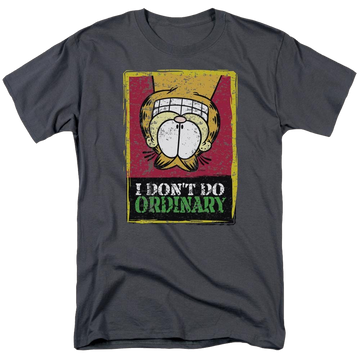 Charcoal men's regular fit t-shirt with Garfield I Dont Do Ordinary graphic