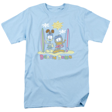 Light blue men's regular fit t-shirt with Garfield Beach Bums graphic