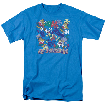 Turquoise men's regular fit t-shirt with Garfield Go Hawaiian graphic