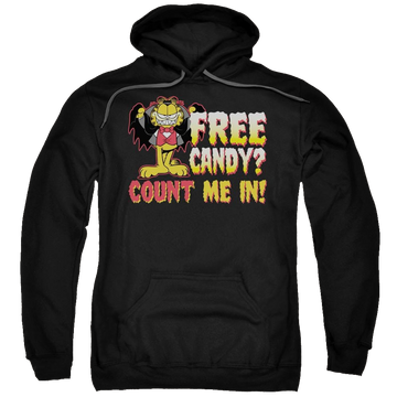 Black pullover hoodie with Garfield Count Me In graphic