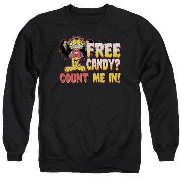 Black men's crewneck sweatshirt with Garfield Count Me In graphic