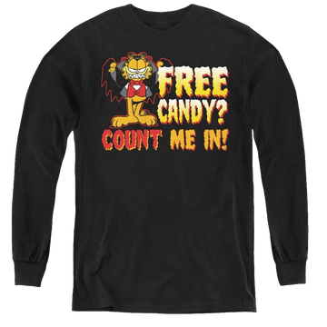 Black youth long sleeve t-shirt with Garfield Count Me In graphic