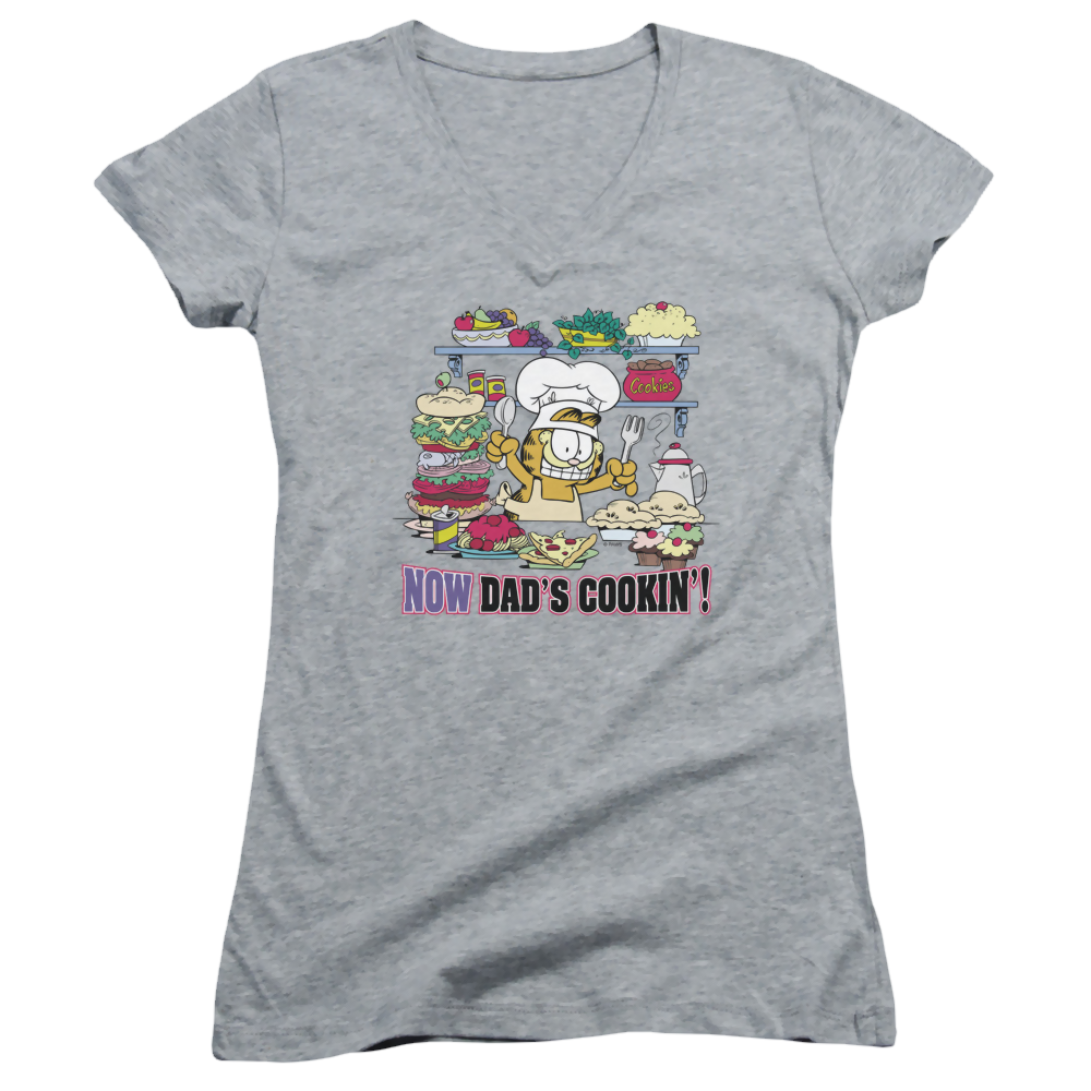 Garfield Now Dads Cooking - Juniors V-Neck T-Shirt Juniors V-Neck T-Shirt Garfield