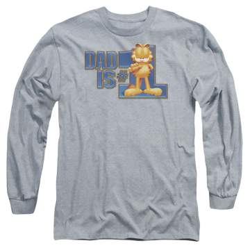 Athletic heather men's long sleeve t-shirt with Garfield Dad Is Number One graphic