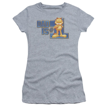 Athletic heather juniors t-shirt with Garfield Dad Is Number One graphic