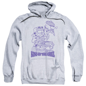 Athletic heather pullover hoodie with Garfield King Of The Grill graphic