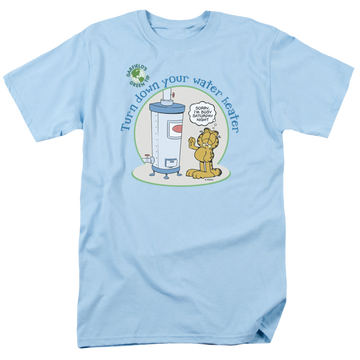 Light blue men's regular fit t-shirt with Garfield Plant A Tree graphic