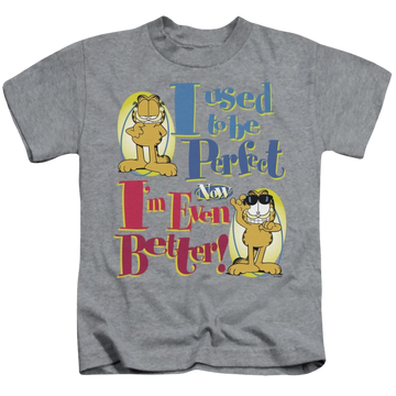 Athletic heather kid's t-shirt for ages 4 to 7 with Garfield Even Better graphic