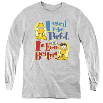 Athletic heather youth long sleeve t-shirt with Garfield Even Better graphic