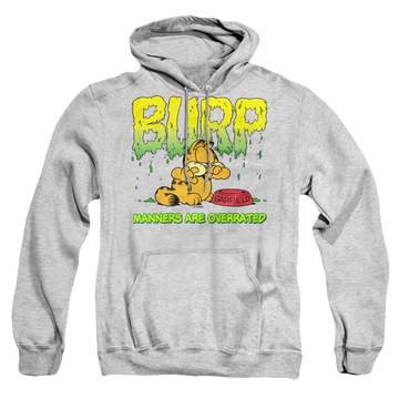 Athletic heather pullover hoodie with Garfield Manners graphic