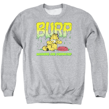 Athletic heather men's crewneck sweatshirt with Garfield Manners graphic