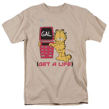 Sand men's regular fit t-shirt with Garfield Get A Life graphic