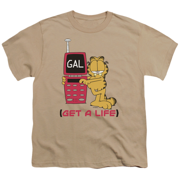 Sand youth t-shirt for ages 8 to 12 with Garfield Get A Life graphic