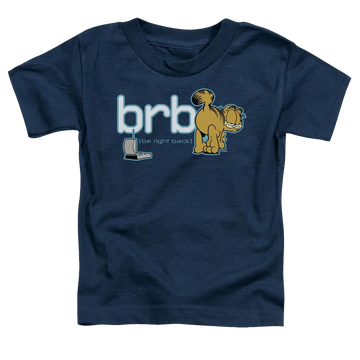 Navy toddler t-shirt with Garfield Be Right Back graphic