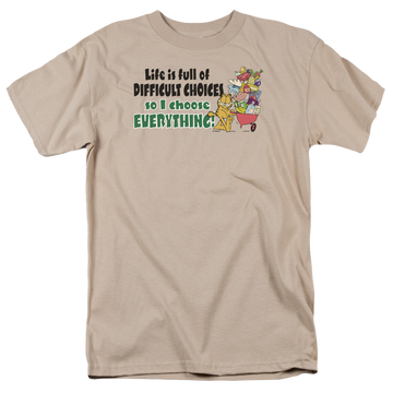 Sand men's regular fit t-shirt with Garfield Difficult Choices graphic