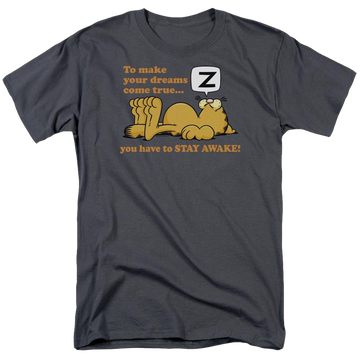 Charcoal men's regular fit t-shirt with Garfield Stay Awake graphic
