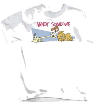 White kid's t-shirt for ages 4 to 7 with Garfield Annoy Someone graphic