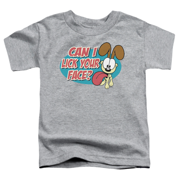 Athletic heather kid's t-shirt for ages 4 to 7 with Garfield Question graphic
