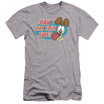 Athletic heather men's premium slim fit t-shirt with Garfield Question graphic