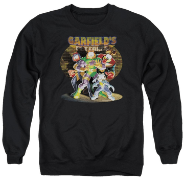 Black men's crewneck sweatshirt with Garfield Spotlight graphic