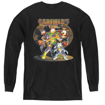Black youth long sleeve t-shirt with Garfield Spotlight graphic