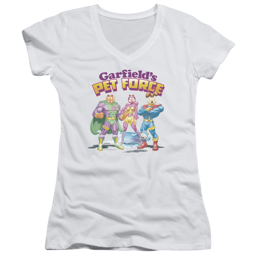 Garfield Heroes Await - Juniors V-Neck T-Shirt Juniors V-Neck T-Shirt Garfield
