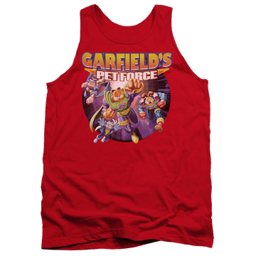 Red men's tank with Garfield Pet Force Four graphic