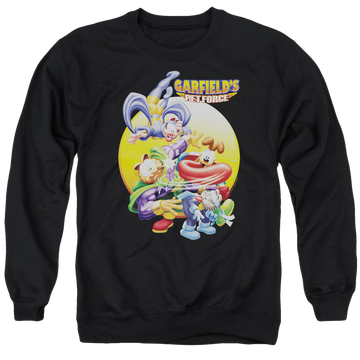 Black men's crewneck sweatshirt with Garfield Tongue Of Doom graphic
