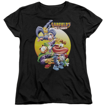 Black women's t-shirt with Garfield Tongue Of Doom graphic
