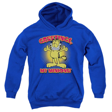 Royal youth hoodie for ages 8 to 12 with Garfield Minions graphic